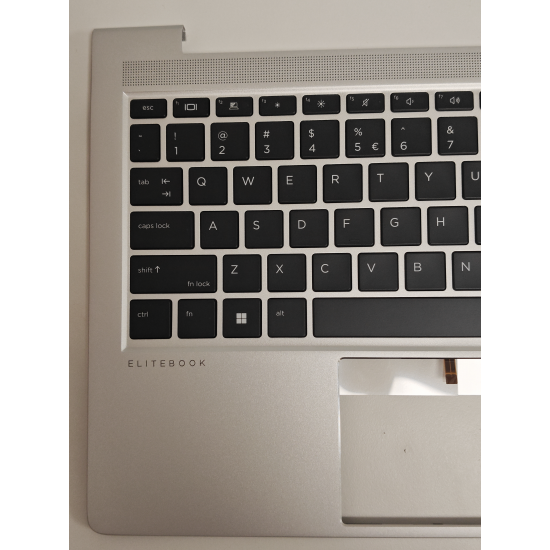 Carcasa superioara cu tastatura palmrest compatibila Laptop, HP, EliteBook 640 G10, 645 G10, N17710-001, N17710-271, N17710-B31, 4BX8QTA00Q0, iluminata, argintie, layout US