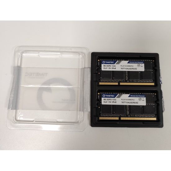 Kit Memorie RAM Laptop, Timetec, 2x 8GB, 2Rx8, DDR3, PC3-10600S, 1333MHz, 1.5V, 76TT13NUS2R8-8G, CL9, Non-ECC, SODIMM, 204 pini
