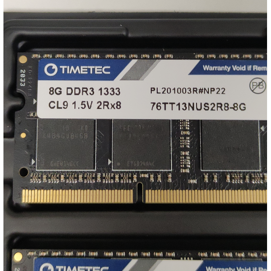 Kit Memorie RAM Laptop, Timetec, 2x 8GB, 2Rx8, DDR3, PC3-10600S, 1333MHz, 1.5V, 76TT13NUS2R8-8G, CL9, Non-ECC, SODIMM, 204 pini