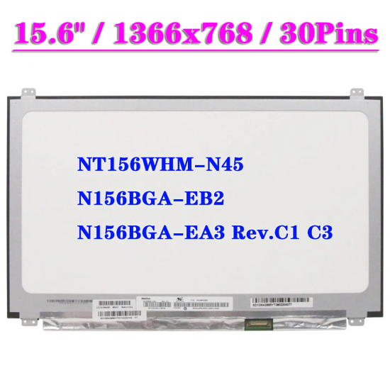 Display compatibil Laptop, BOE, NT156WHM-N45, NT156WHM-N45 V8.0, NT156WHM-N45 V8.1, NT156WHM-N45, V8.2, 15.6 inch, rezolutie HD, 1366x768, nano edge, 350mm latime, prinderi sus si jos, 60Hz, 30 pini