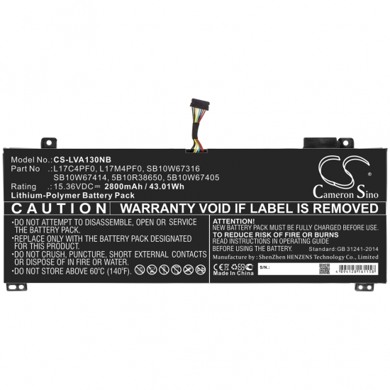 Baterie compatibila Laptop, Lenovo, IdeaPad S530-13IWL Type 81J7, CS-LVA130NB, L17C4PF0, L17M4PF0, SB10W67316, SB10W67414, 5B10R38650, 5B10W67405, 15.36V, 2800mAh, 43.01Wh