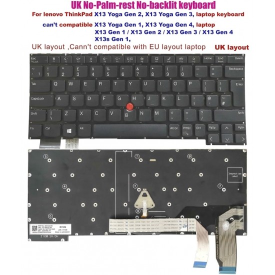 Tastatura Laptop, Lenovo, ThinkPad X13 Yoga Gen 3 Type 21AW, 21AX, iluminata, neagra, layout UK