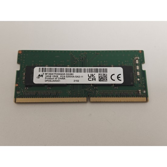 Memorie RAM Laptop, Micron, 16GB, 1Rx8, DDR4, PC4-25600, 3200MHz, 1.2V, MTA8ATF2G64HZ-3G2B2, CL22, Non-ECC, SODIMM, 260 pini