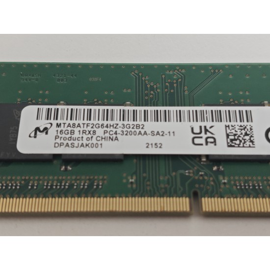 Memorie RAM Laptop, Micron, 16GB, 1Rx8, DDR4, PC4-25600, 3200MHz, 1.2V, MTA8ATF2G64HZ-3G2B2, CL22, Non-ECC, SODIMM, 260 pini