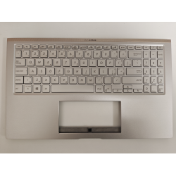 Carcasa superioara cu tastatura palmrest Laptop, Asus, ZenBook 15 UX533FAC, 90NB0NM5-R30380, 13NB0NM1P01011-1, 13N1-9DA0Q01, 13NB0NM5AM0301, UX534FAC-2S, 13NB0NMXM06X1X, iluminata, argintie, layout Ceh si Slovac
