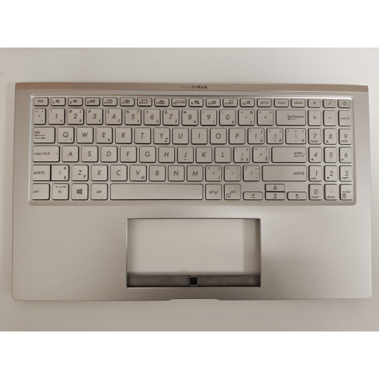 Carcasa superioara cu tastatura palmrest Laptop, Asus, ZenBook 15 UX534F, UX534FA, UX534FAC, UX534FT, UX534FTC, 90NB0NM5-R30380, 13NB0NM1P01011-1, 13N1-9DA0Q01, 13NB0NM5AM0301, UX534FAC-2S, 13NB0NMXM06X1X, iluminata, argintie, layout Ceh si Slovac