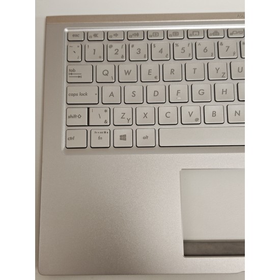 Carcasa superioara cu tastatura palmrest Laptop, Asus, ZenBook 15 UX534F, UX534FA, UX534FAC, UX534FT, UX534FTC, 90NB0NM5-R30380, 13NB0NM1P01011-1, 13N1-9DA0Q01, 13NB0NM5AM0301, UX534FAC-2S, 13NB0NMXM06X1X, iluminata, argintie, layout Ceh si Slovac