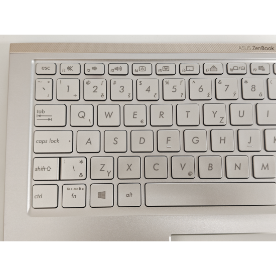 Carcasa superioara cu tastatura palmrest Laptop, Asus, ZenBook 15 UX534F, UX534FA, UX534FAC, UX534FT, UX534FTC, 90NB0NM5-R30380, 13NB0NM1P01011-1, 13N1-9DA0Q01, 13NB0NM5AM0301, UX534FAC-2S, 13NB0NMXM06X1X, iluminata, argintie, layout Ceh si Slovac