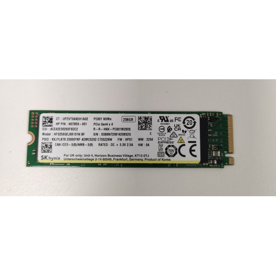 Solid State Drive (SSD) SK Hynix PC801, 256GB, PCIe Gen 4.0 x 4, NVMe M.2, HFS256GEJ9X101N, 4400 MB/s, 2350 MB/s, Laptop/Desktop, Refurbished