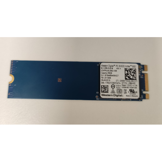 Solid State Drive (SSD) Western Digital PC SN520, 256GB, PCIe Gen 3.0 x 2, NVMe M.2, 2280, SDAPNUW-256G-1006, 1700 MB/s, 1300 MB/s, Laptop/Desktop, Refurbished
