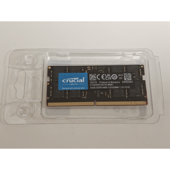 Memorie RAM Laptop, Crucial, 32GB, 1Rx8, DDR5, PC5-51200, 6400MHz, 1.1V, CT32G64C52CS5, CL52, Non-ECC, CSODIMM, 262 pini