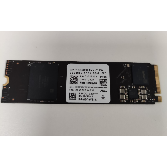Solid State Drive (SSD) Western Digital WD PC SN5000S, 512GB, PCIe Gen 4.0 x 4, NVMe M.2, SDEQNSJ-512G-1002, 6000 MB/s, 4200 MB/s, Laptop/Desktop, Nou