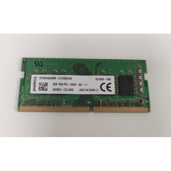 Memorie RAM Laptop, Kingston, 8GB, 1Rx8, DDR4, PC4-21300, 2666MHz, 1.2V, HP26D4S9S8ME-8, 9995624-E53.A00G, CL19, Non-ECC, SODIMM, 260 pini