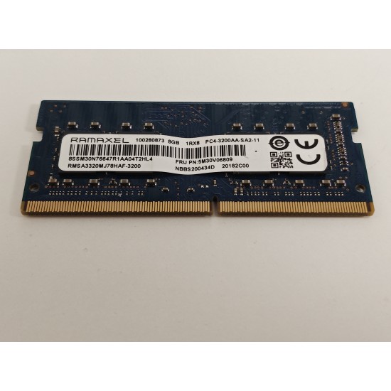 Memorie RAM Laptop, Ramaxel, 8GB, 1Rx8, DDR4, PC4-25600, 3200MHz, 1.2V, RMSA3320MJ78HAF-3200, CL22, Non-ECC, SODIMM, 260 pini