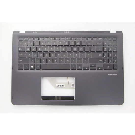 Carcasa superioara cu tastatura palmrest Laptop 2-in-1, Asus, ZenBook Flip Q535UD, 90NB0G21-R31US0, 13NB0G21AM0111, 3BBKKTAJN20, iluminata, gri inchis, layout US