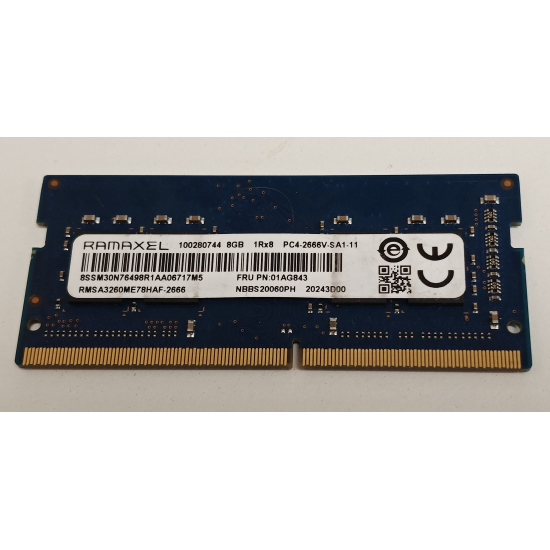 Memorie RAM Laptop, Ramaxel, 8GB, 1Rx8, DDR4, PC4-21300, 2666MHz, 1.2V, RMSA3260ME78HAF-2666, CL19, Non-ECC, SODIMM, 260 pini