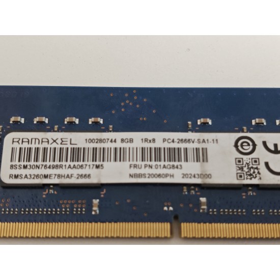 Memorie RAM Laptop, Ramaxel, 8GB, 1Rx8, DDR4, PC4-21300, 2666MHz, 1.2V, RMSA3260ME78HAF-2666, CL19, Non-ECC, SODIMM, 260 pini