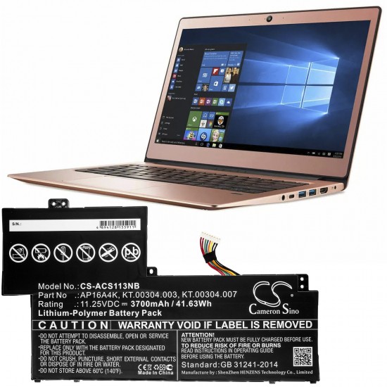 Baterie compatibila Laptop, Acer, Swift 1 SF113-31, KT.00304.003, KT.00304.007, CS-ACS113NB, AP16A4K, 11.25V, 3700mAh, 41.63Wh