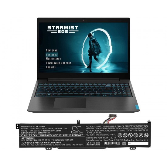 Baterie compatibila Laptop Gaming, Lenovo, IdeaPad L340-17IRH Type 81LL, 5B10T04976, SB10W67243, CS-LVL347NB, L18C3PF1, 11.52V, 3850mAh, 44.35Wh
