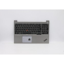 Carcasa superioara cu tastatura palmrest Laptop, Lenovo, Thinkpad E15 Gen 1 Type 20RD, 20RE, 5M10V16943,  AM1D6000610, AM1D6000A00, FA1D6000EX0, FE5A0, iluminata, argintie, layout UK