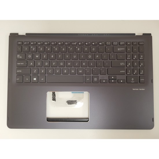 Carcasa superioara cu tastatura palmrest Laptop 2-in-1, Asus, ZenBook Flip Q525U, Q525UA, Q525UAR, Q525UN, Q525UNR, 90NB0G41-R30690, 13NB0G41AP0101, 3BBKKTAJK40, UX561UA-1A, iluminata, gri inchis, layout US