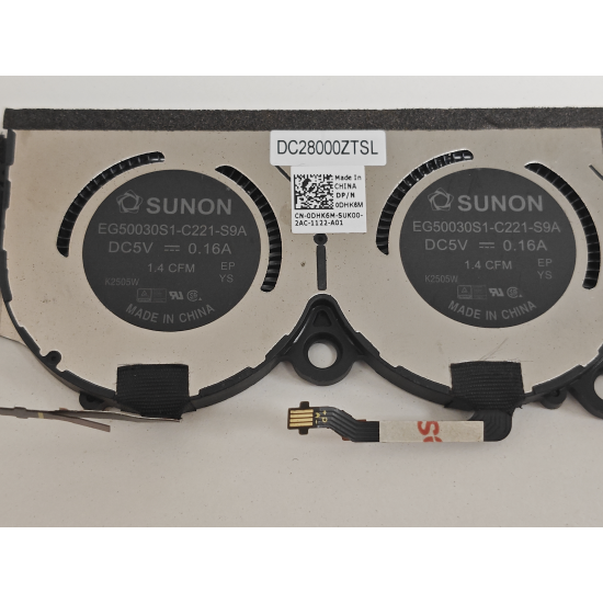 Ansamblu coolere Laptop 2-in-1, Dell, DHK6M, 0DHK6M, EG50030S1-C221-S9A, DC28000ZTSL, ND55C0E-21H20, DC28000ZTDL, 5V, 0.16A