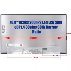 Display Laptop, Dell, Pro 16 PC16250, P134F, P134F004, VNJRR, 0VNJRR, LP160WU3(SP)(B2), LP160WU3-SPB2, 16.0 inch, Rezolutie FHD+, 1920x1200, conector 17mm, non touch, 60Hz, 30 pini
