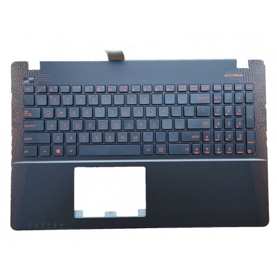 Carcasa superioara cu tastatura palmrest Laptop, Asus, A550VC, K550, K550CA, K550CC, K550DP, K550LA, K550LB, K550LC, K550LD, K550LN, K550VB, K550VC, layout US, taste portocalii Carcasa Laptop