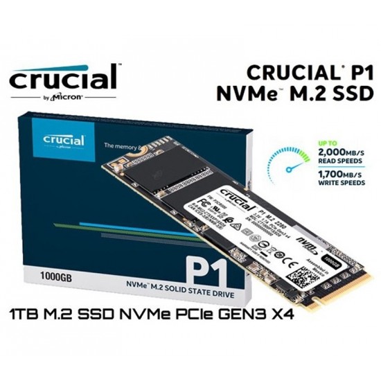 Solid State Drive SSD, Crucial, P1, 1TB, NVMe PCI Express 3.0 x4, M.2 2280, CT1000P1SSD8 SSD