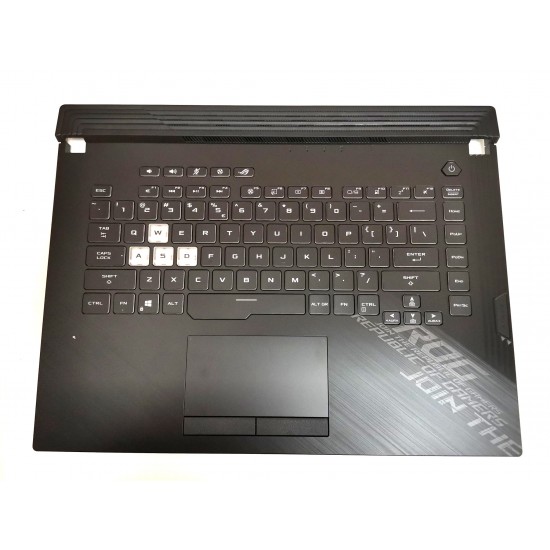 Carcasa superioara cu tastatura palmrest Laptop Gaming, Asus, ROG Strix G15 G512LI, 90NR0341-R32UI0, G512LWS-1C, conector iluminare RGB 8 pini, conector touchpad 8 pini, neagra, layout US