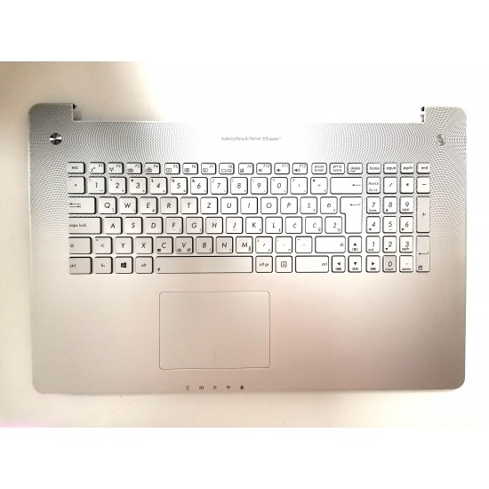 Carcasa superioara cu tastatura iluminata palmrest Laptop, Asus, N750, N750J, N750JK, N750JV, N750JX, N750LF, R750, R750JK, R750JV, iluminata, argintie, layout SK Carcasa Laptop
