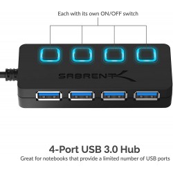 Hub 4 porturi USB 3.0, buton on/off individual