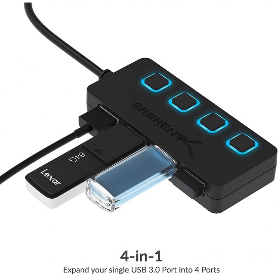 Hub 4 porturi USB 3.0, buton on/off individual Accesorii Laptop