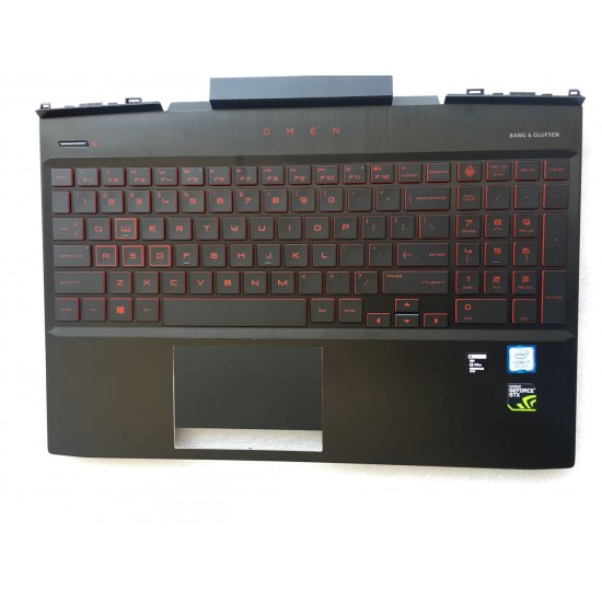 Carcasa superioara cu tastatura palmrest Laptop, HP, Omen 15-DC, 15T-DC, TPN-Q211, L24369-001, cu iluminare rosie Carcasa Laptop