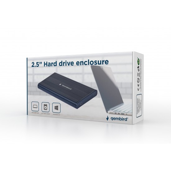 HDD/SSD enclosure Gembird for 2.5 SATA - USB 2.0, Aluminium, Black Accesorii Laptop