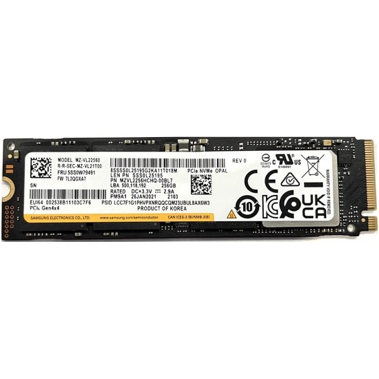 SSD Samsung PM9A1, MZ-VL22560, 256GB ,PCIe Gen4x4, bulk, format NVMe M.2 2280 SSD