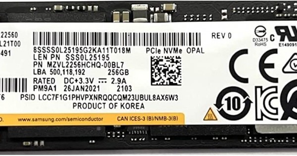 SSD Samsung PM9A1, MZ-VL22560, 256GB ,PCIe Gen4x4, bulk, format