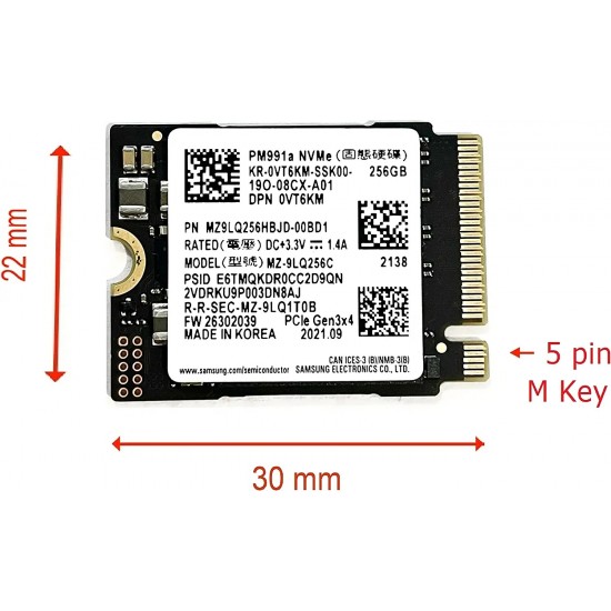 SSD Samsung PM991A, 256GB, PCIe 3.0 x4, MZ-9LQ256C, bulk, format M.2 2230 30mm, 0VT6KM SSD