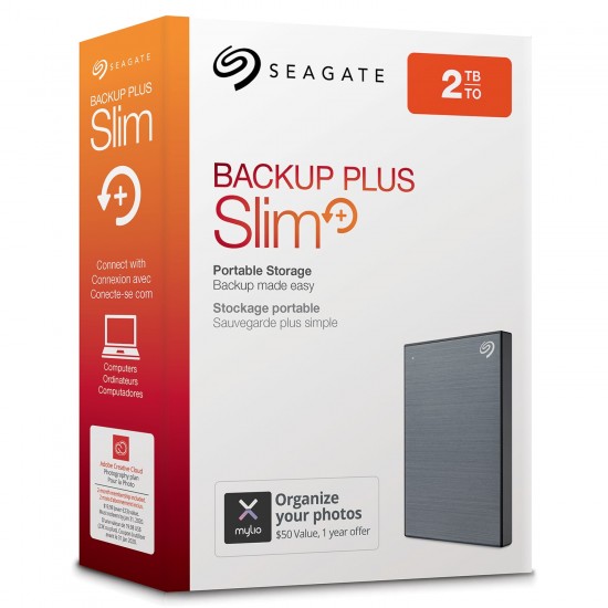 HDD extern Seagate Backup Plus Slim 2TB, 2.5 inch, 11.7mm, USB 3.0, Arginti Accesorii Laptop