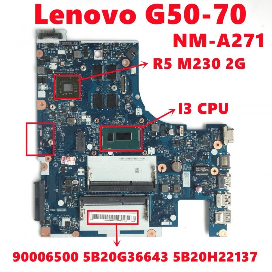Placa de baza Laptop, Lenovo, G50-70, G50-80, Intel i7-4710U, SR1EB, Amd R5 230 216-0856050, ACLU1/CLU2 NM-A271 Rev: 1.0, SH Placa de baza laptop