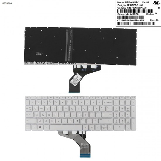Tastatura Laptop, HP, 15-DA, 15T-DA, 15-DB, 15T-DB, 15G-DR, 15G-DX, iluminata, alba, layout US Tastaturi noi