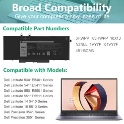Baterie Laptop, Dell, 10X1J, 010X1J, 1VY7F, 01VY7F, 3PCVM, 03PCVM, T6DC2, YPVX3, 3YNXM, JG75F, 03YNXM, 451-BCMN, N2NLL, W125704116, 3HWPP, 03HWPP, 15.2V, 4250mAh, 68Wh