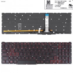 Tastatura Laptop, Acer, Nitro 5 AN515-46, AN515-47, conector ingust, iluminata, rosie, layout US