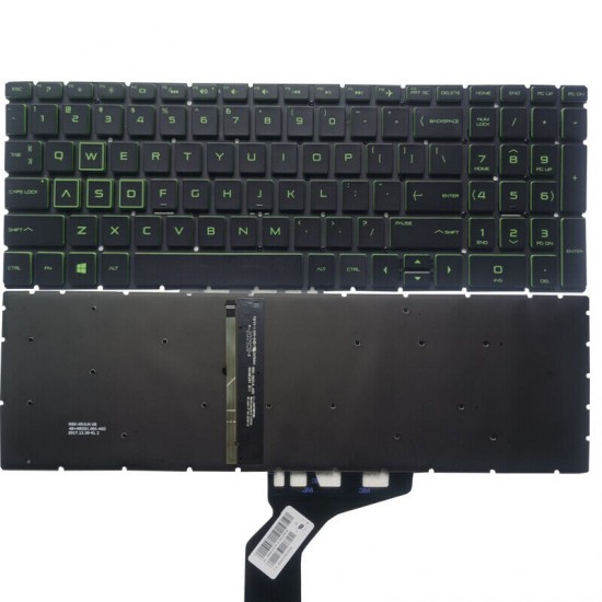Tastatura Laptop, HP, Pavilion 15-CS, 15T-CS, 15-CW, TPN-Q208, TPN-Q210, iluminata, verde, layout US Tastaturi noi