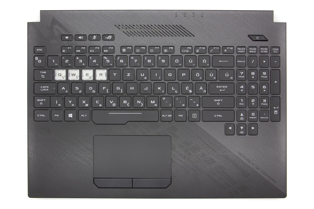 Carcasa superioara cu tastatura palmrest Laptop Gaming, Asus, ROG Strix SCAR II GL504GM, GL504GS, GL504GV, GL504GW, 90NR00K2-R32HU0, iluminata, RGB, layout HU (ungara)