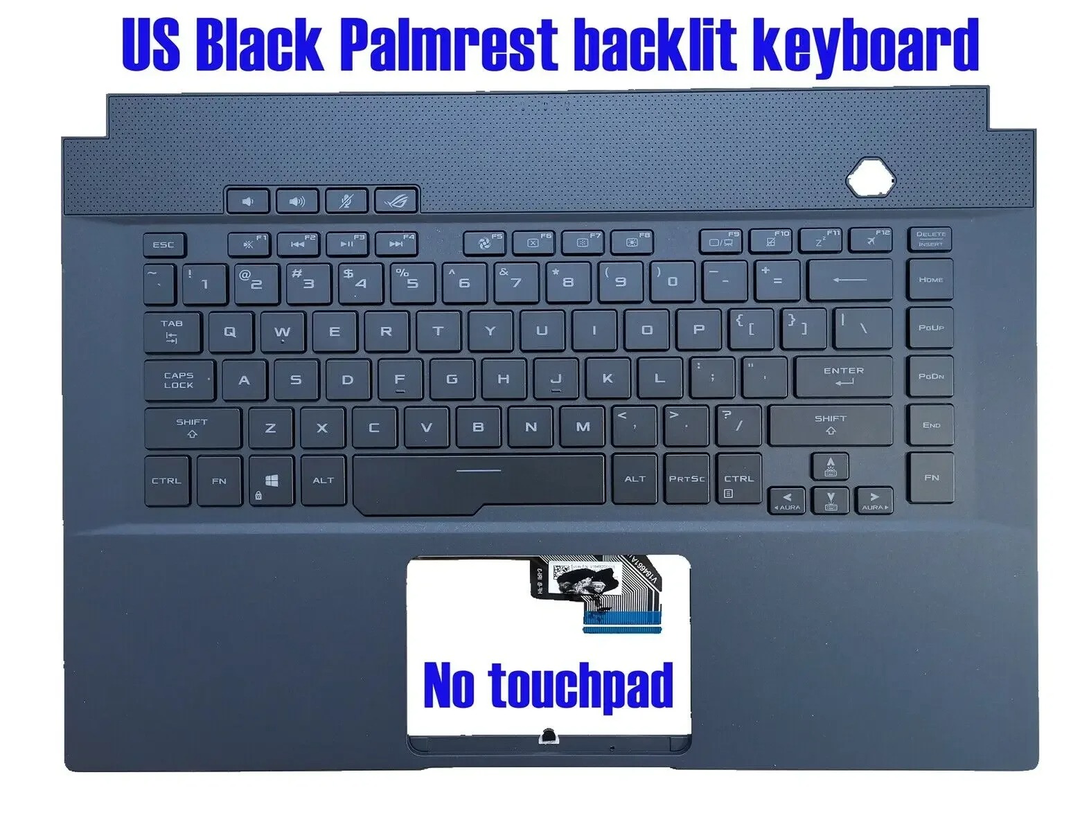 Carcasa superioara cu tastatura palmrest Laptop Gaming, Asus, ROG Zephyrus M 13N1-8FA0631, 13NR01V0AM0101, 90NR02E1-R31US0, 90NR02E1-R31UI0, iluminata, layout US