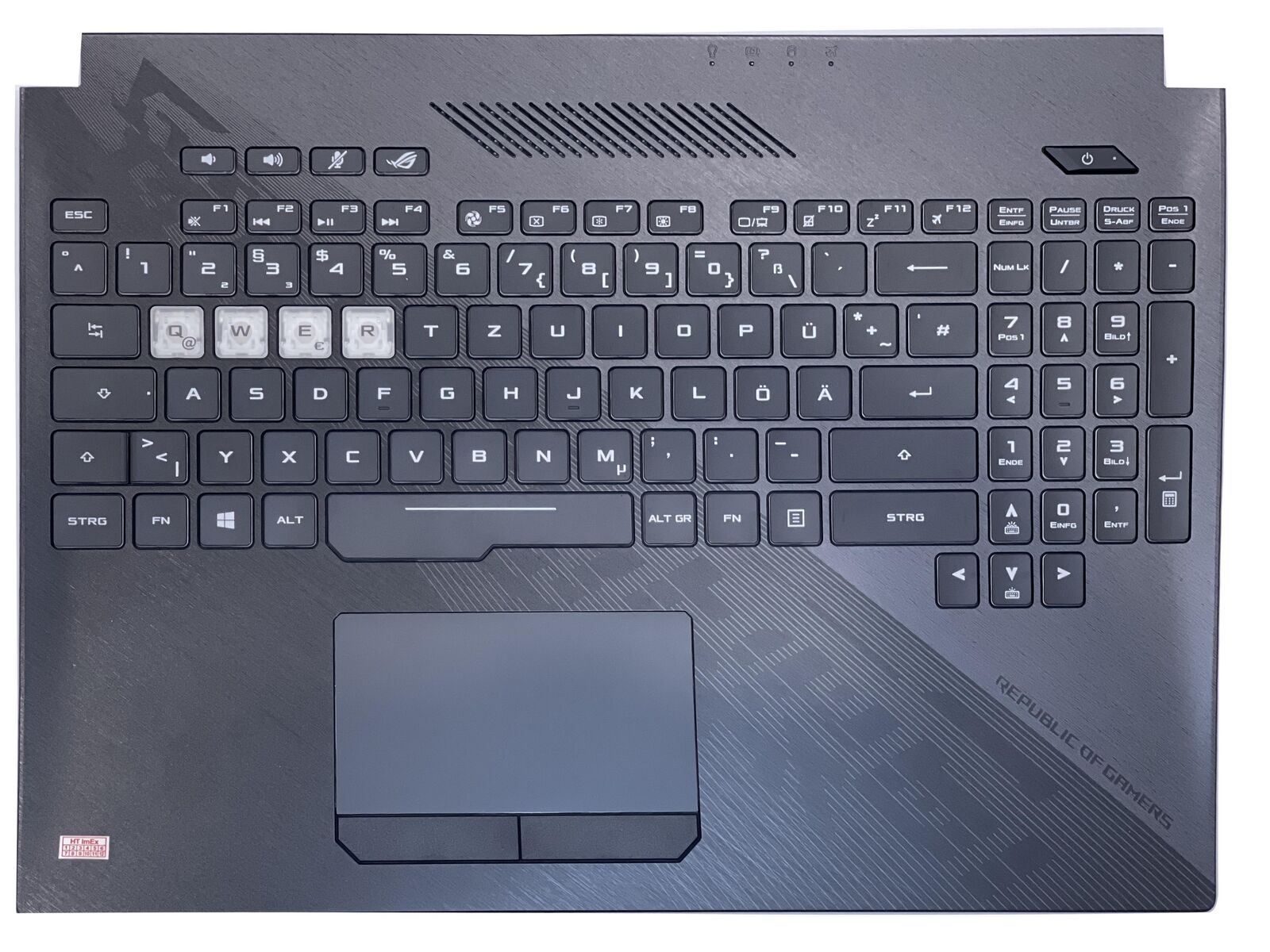 Carcasa superioara cu tastatura palmrest Laptop Gaming, Asus, ROG Strix SCAR II GL504GM, GL504GS, GL504GV, GL504GW, 90NR00L1-R31GE0, iluminata, RGB, layout DE (germana)