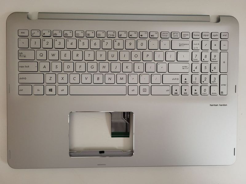Carcasa cu tastatura palmrest Laptop, Asus, ZenBook Flip UX560UA, UX560UAK, 90NB0BZ2-R31US1, 13NB0BZ2P02211-1, 13NB0BZ2AM0401, iluminata, argintie, layout US