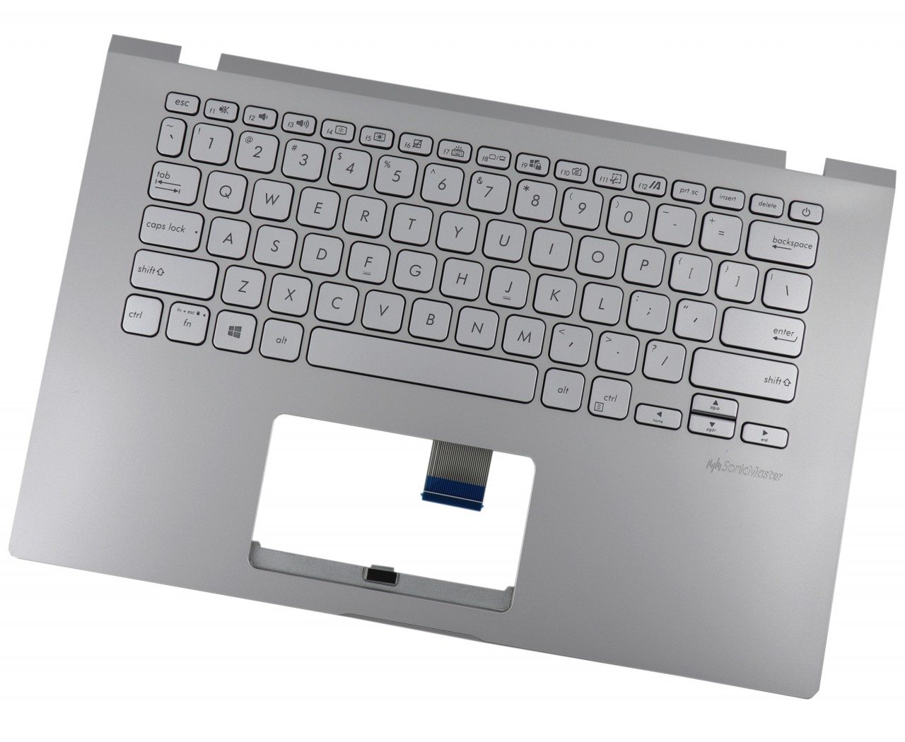 Carcasa superioara cu tastatura palmrest Laptop, Asus, VivoBook 14 X409FJ, X409FL, X409JA, X409JB, X409JP, X409MA, X409UA, 13NB0MS1P02111, 13N1-A7M0401, 90NB0NZ1-R32US0, iluminata, argintie, layout US