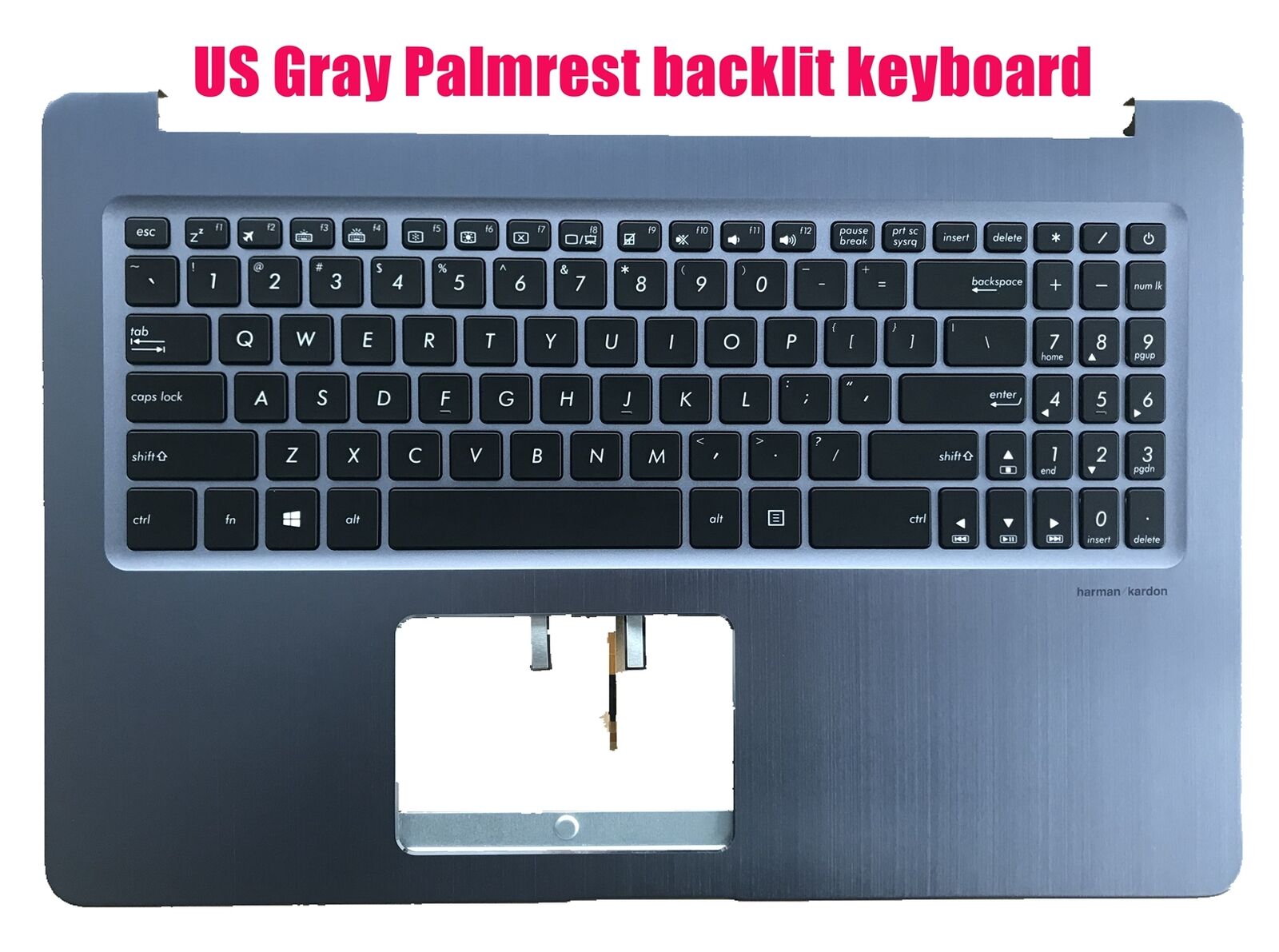 Carcasa superioara cu tastatura palmrest Laptop, Asus, VivoBook Pro 15 M580GD, M580VD, NX580GD, NX580VD, NX580VN, UX502VD, iluminata, 31N1-29A0E01, 90NB0G74-R31UI0, gri, layout US